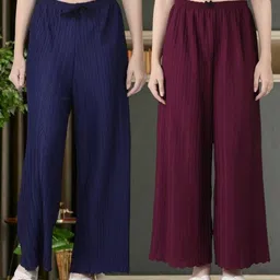 first arrival Pack of 2 Women Regular Fit Blue, Purple Viscose Rayon Trousers-picture-18