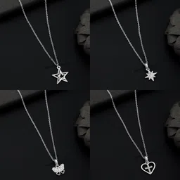 boghra sales Combo of 4 Traditional 18 inch Daily Wear Necklace Set for Women Diamond Silver, Rhodium Plated Silver, Alloy Necklace-picture-20