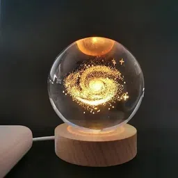 pingakssh Crystal Ball Night Ligh Night Lamp with Woodern Base Night Lamp (8 cm, moon) Table Lamp image 2