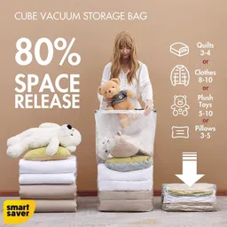 smart saver Vacuum Storage Bags Space Saver Jumbo Cube Bags - Pack of 3 Jumbo (100x80x40)cm High Volume Storage Vacuum Bags image 3
