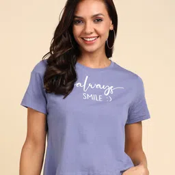 herway Women Printed Round Neck Cotton Blend Purple T-Shirt-picture-16