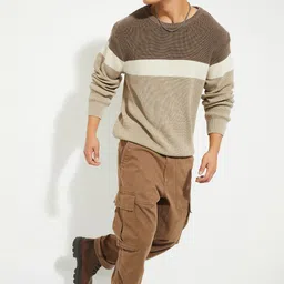max Men Colorblock Round Neck Beige Sweater-picture-15