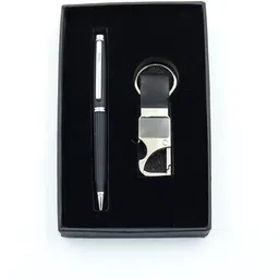 sai simran Executive Pen & Multi-Tool Keychain Gift Set Black Grooved Metal Ball Pen image 3