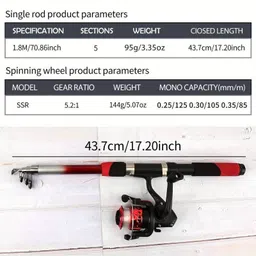 abir 210 fishing rod reel combo with frog kh Brown, Red Fishing Rod image 2