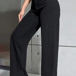 n j fashions Women Flared High Rise Black Jeans image 3