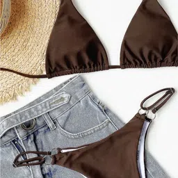 ndex SWIMWEAR Solid Women Bikini Brown Swimsuit image 3