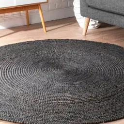 Black Solid Jute 4 ft x 3 ft Hand Woven Carpet by HabereIndia-image-61