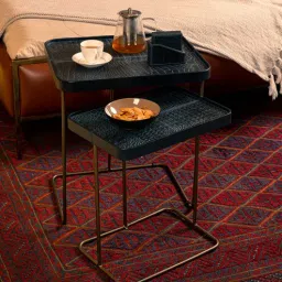 three sixty Croco Leather Nest Of Tables In Blue Finish (Set Of Two)-picture-27