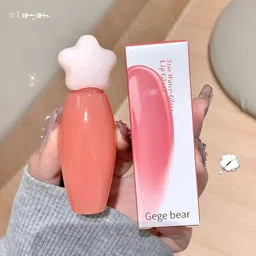 gege bear Star Cap Lip Gloss Moisturizing Long Lasting Glossy Finish Light Pink Red Colors image 4