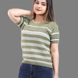 feverfew Casual Regular Sleeves Striped Women Black Top-picture-11