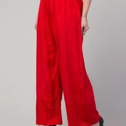 uniko Women Relaxed Red Viscose Rayon Trousers image 3