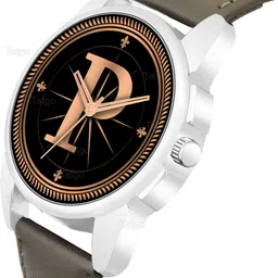 gadgets world Fancy Design Stylish ALPHABET P Dial Green Leather Strap Men Wrist Watch Analog Watch - For Men ALPHABET P Design Letter P Style ALPHA-P-J16-SIL-GRN-L image 2