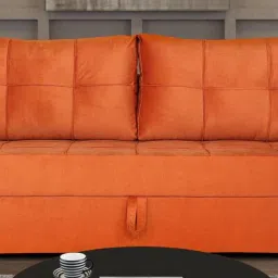 casacraft from pepperfry Ines Chenille Fabric Pull Out Sofa Cum Bed In Rust Colour with Storage image 1