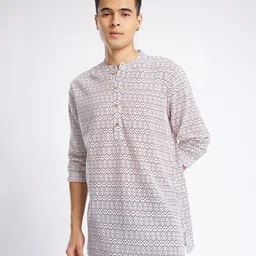 anouk rustic Men Geometric Print Pure Cotton Straight Kurta image 3