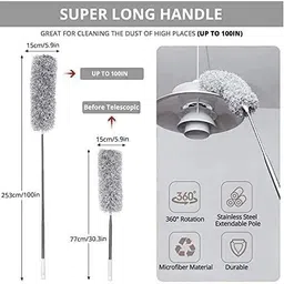 zarqito 2025 Fan Cleaner Brush with Long Rod Bendable extendable Duster for HomeCleaning Wet and Dry Duster Set image 2