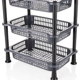 actilife Plastic 3 Layer Multipurpose Grey Plastic Storage Rack for Kitchen Bathroom Office Storage Basket image 2