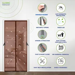 classic mosquito net Polyester Adults Washable Net For Door With Magnet Self-Closing with full frame self Adhesive Hook Mosquito Net image 4