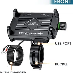 grandpitstop Claw Grip 360 Degree Aluminium Based Mobile Holder with Charger - Adjustable Handlebar & Mirror Mount for Bike & Motorcycle Bike Mobile Holder image 3