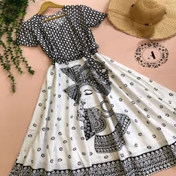 kuber taxtile Women A-line Black, White Ankle Length Dress-picture-16