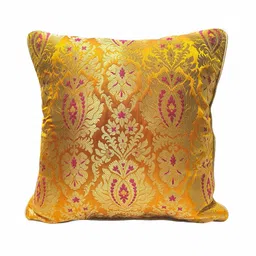 house of silko Yellow & Pink Traditional Blended Silk 16 x 16 Inches Cushion Covers (Set of 2) image 4