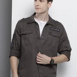 the indian garage co. Men Slim Fit Solid Casual Shirt image 5