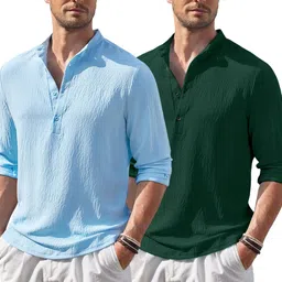 zartha Pack of 2 Men Solid Cotton Blend Straight Kurta-picture-19