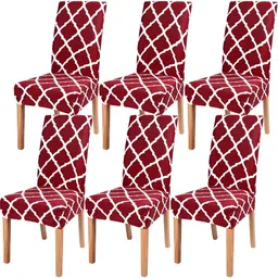 Weavers Villa Elastic Chair Cover Stretch Removable Washable Short Dining Chair Cover Protector Seat Slipcover (Pack of 6, Maroon) image 3