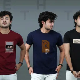 t-hustler Pack of 3 Men Graphic Print Round Neck Cotton Blend Multicolor T-Shirt-picture-14