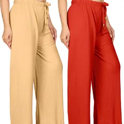 Pack of 2 Women Regular Fit Multicolor Cotton Blend Trousers-image-44