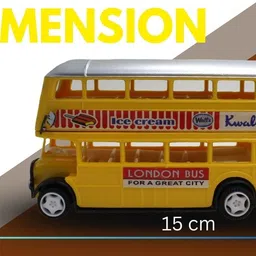neoinsta shopping Medium size pull back plastic double decker bus yellow with rubber tyre for kids image 5