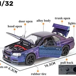 glenston 1:32 Nissan Skyline GTR Toy Car Best Gift for Little Kids image 2