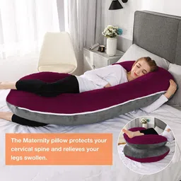 mom's moon Premium C Shape Pregnancy Pillow Solid Pack of 1 (Wine, Grey) Microfibre Solid Pregnancy Pillow Pack of 1 image 3