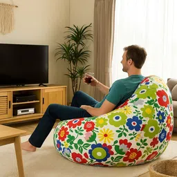 style homez 4XL Classic Cotton Canvas Floral Printed Teardrop Bean Bag With Bean Filling image 2