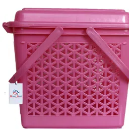heart home Plastic Plastic Multipurpose Trendy Shopping Small Basket with Lid (Pink) Storage Basket image 4