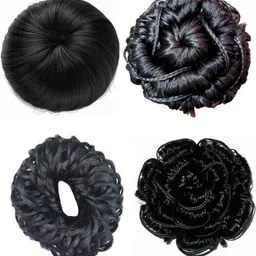 Pack of Four Fantastic & Stylish Black Hair Curly Mindi Juda and Black Hair Band Juda with Stylish Black Bun and Black Mindi Juda Women and Girls Hair Juda Bun-image-3