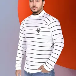 marc laurent Men Self Design Round Neck White Sweater image 1