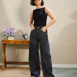 sassafras Women Relaxed Fit High Rise Black Jeans image 2