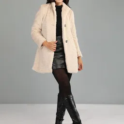 honnete 100 % Polyester Self Design Coat For Women image 1