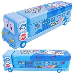 mikki tikki Pencil Box Cartoon Printed School Bus shapnar, pencil, doms eraser, scale doms Art Metal Pencil Box image 1
