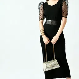 iuga Women Bodycon Black Midi/Calf Length Dress image 5