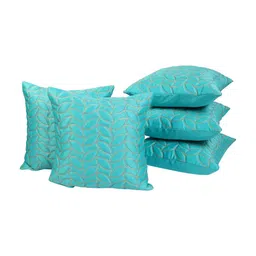 mfd home furnishing Blue Satin Floral 16x16 inches Cushion Covers (Pack of 5) image 2