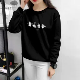 herry fashion Women Printed Round Neck Cotton Blend Black T-Shirt-picture-26