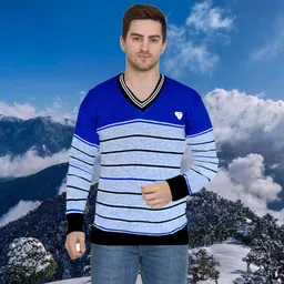 ss creations Men Striped V Neck Multicolor Sweater image 1