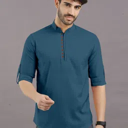 vtexx Men Solid Cotton Blend Straight Kurta image 5