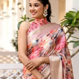 samah Ready to Wear Printed Bollywood Silk Blend Saree image 5