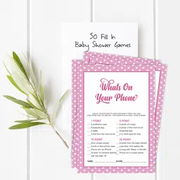 inkdotpot 50 Pcs What's On Your Phone Baby Shower Party Games Cards Bow Theme Party Supply Invitation Card image 2