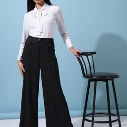 ketch Women Regular Fit Solid Tie up Collar Casual Shirt image 3