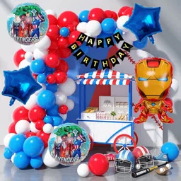 aoes Iron Man Birthday Decoration Kit Combo Red, Blue, White Balloons Theme for Kids-picture-43