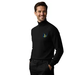 super weston Men Self Design High Neck Black Sweater image 3