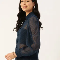 slenor Women Regular Fit Solid Spread Collar Party Shirt image 3